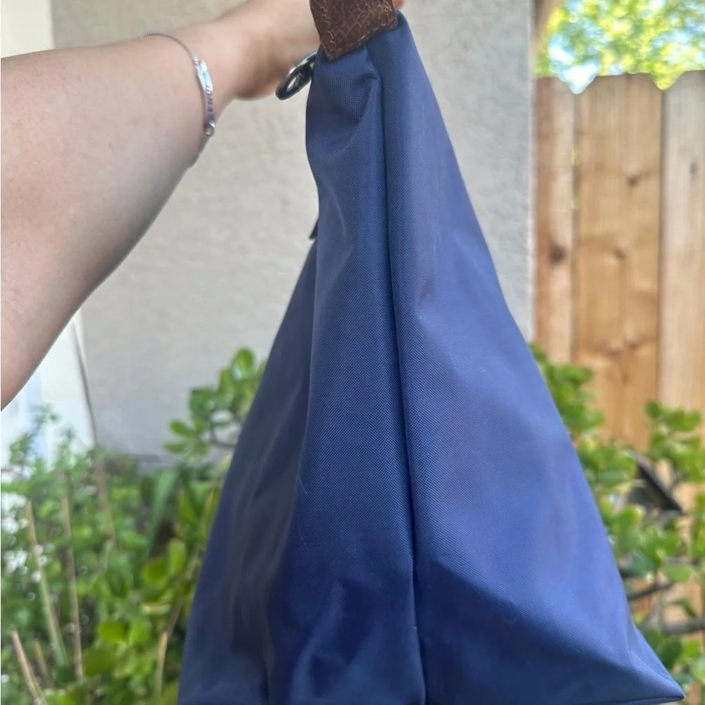 Longchamp Navy Tote with Brown Leather Trim